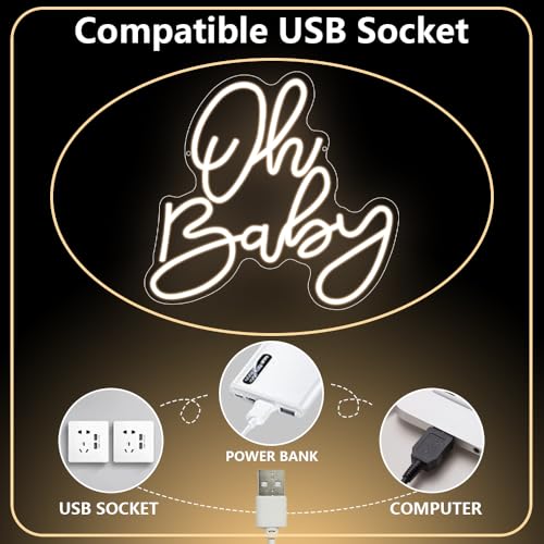 Oh Baby Neon Sign, Baby Shower LED Neon Light for Party Wall Decor Light Up Sign for Gender Reveal Birthday Party Decorati...