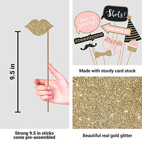 Fully Assembled 21st Birthday Photo Booth Props - Set of 30 - Pink & Gold Selfie Signs - 21st Party Supplies & Decorations...