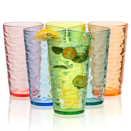 ZAINCA 20-ounce Plastic Tumblers, Acrylic Drinking Glasses High-Balls, set of 6 Multicolor Reusable Plastic Cups, Stackabl...