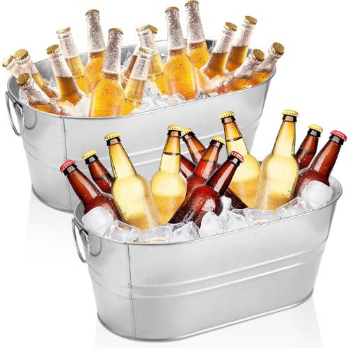 CertBuy 2 Pack Galvanized Tub 4 Gallon Ice Bucket with Handle Large Metal Champagne Drink Bucket Galvanized Ice Buckets fo...