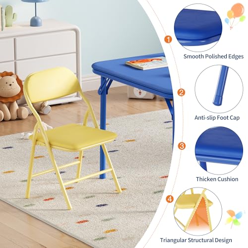 GarveeHome 3-Piece Kids Folding Table and Chairs Set, Toddlers Children's Activity Table and Chairs Set for Dining Room,Da...