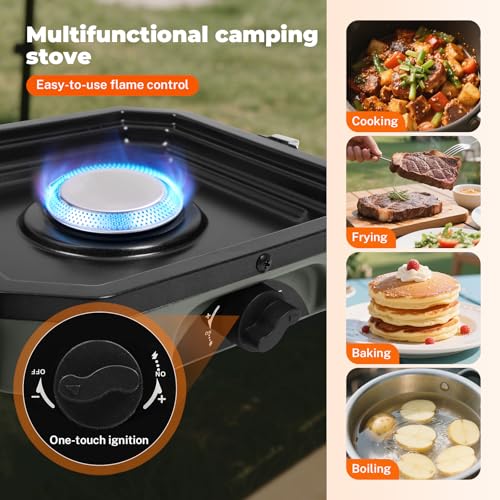 Dollate 2-Burner Propane Stove with Griddle and Carrying Bag, Portable Foldable Camping Stove with 2 Adjustable Burners 16...