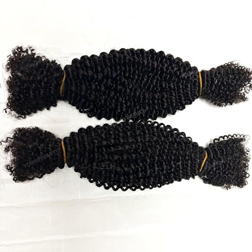 Afro Kinky Curly Bulk Human Hair for Twists/Braids/Permanent Micro Locs Bulk Human Hair Extensions For Braiding 100g/Bundles 22inch Natural Black