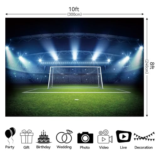 Football Photography Backdrop Soccer Pitch Stadium Light Photo Background Boys Sports Theme Happy Birthday Party Banner De...