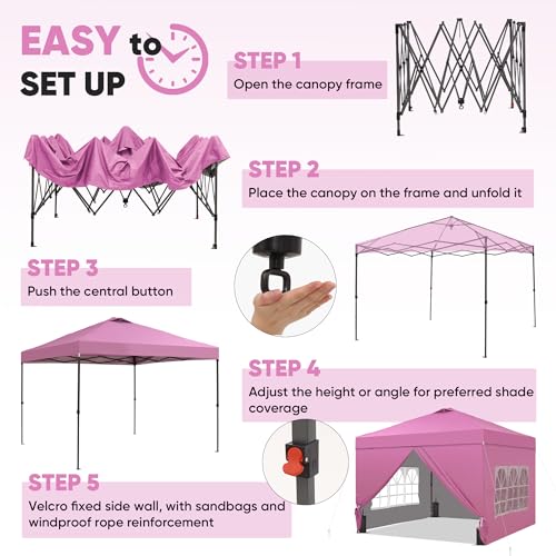 GDY 10x10 Pop Up Canopy Tent with 4 Sidewalls, Easy Set up with One Push Lift Outdoor Silver Coated Beach Gazebos, Carpas ...