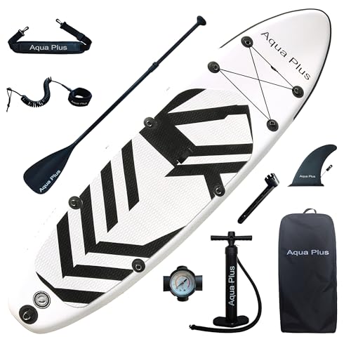 Aqua Plus 6inches Thick Inflatable SUP for All Skill Levels Stand Up Paddle Board,Paddle,Pump,ISUP Travel Backpack, Leash,...