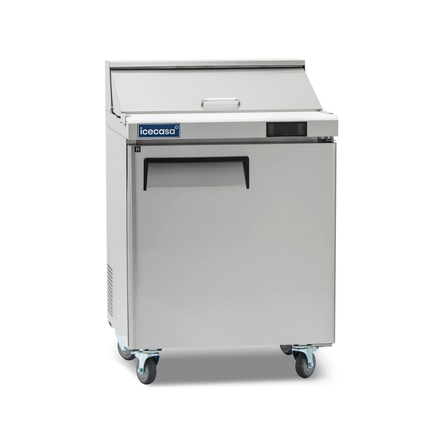 ICECASA 27" W Commercial Refrigerator Sandwich&Salad Prep Table single Door Stainless Steel Counter Fan Cooling Refrigerator with 8 pans-27 Inches for Restaurant, Bar, Shop, etc