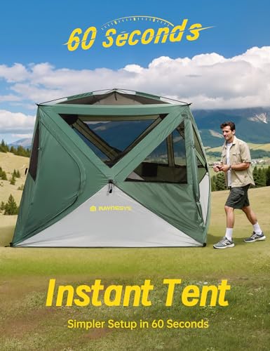 Camping Tent, 4 Person Tent for Camping, Setup in 60 Seconds, 4 Person Pop up Tents, Hub Tents, Water-Resistant, Windproo...