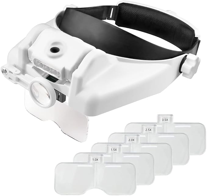 Headband Lighted Magnifying Glasses with Led Light, Head Mount Magnifier Glasses Visor Handsfree Headset Magnifier Loupe f...
