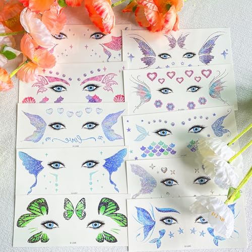 JoyfulGlam Glitter Fairy Makeup Kit Accessories For Women Butterfly Face Temporary Tattoos Stickers For Eyes Princess Rave...