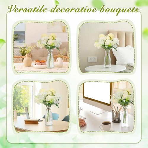 Teecyhooo 31 Pack Hydrangea Artificial Flowers with 10 Clear Plastic Vases 20 Bundles Silk Floral Bouquet Faux Arrangement...