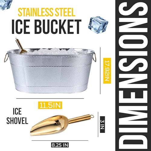 18” Stainless Steel Beverage Tub - 5 Gallon - Gold Handles & Shovel Included - Holds 30 Bottles & Stays Cold for Hours - U...