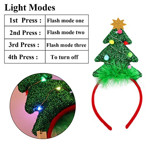 URATOT 3 Pack Christmas LED Headbands Christmas Tree Costume Headwear Elves Hair Hoop for Xmas Party Supplies