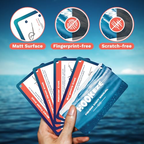 HOOK-EZE Fishing Knot Tying Cards, Waterproof Pocket Guide to 12 Essential Knots with Zinger Retractor, Fishing Gifts Gear...