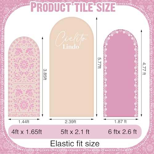 Chunful 3 Pcs Mexican Arch Backdrop Cover Baby Shower Photo Background Decor 2-Sided Round Top Lovely Backdrop Arch Cover ...