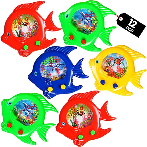 Fish Water Ring Toss Toy - (Pack of 12) Water Ring Game Handheld Fun Aqua Arcade Retro Game Pocket Travel Toys for Car Roa...