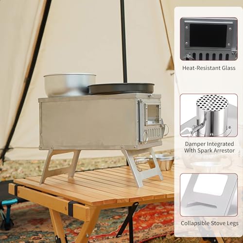 Yesinaly Ultralight Camping Stove Portable Wood Burning Stove for Tent, Camping, Outdoor Cooking, Hunting, Ice Fishing, 1...