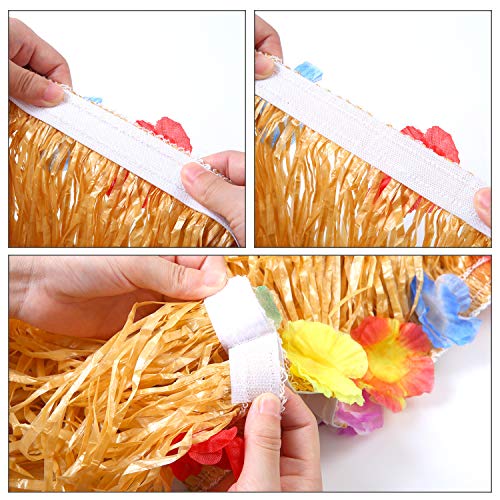 Elcoho 8 Pieces Grass Skirt Sunglasses Leis Necklace Bracelet Set Luau Decorations for Kids and Adults