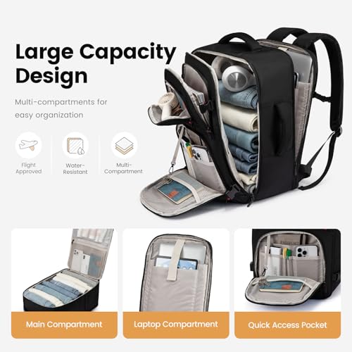LOVEVOOK 50L Travel Backpack for Men, Airline Approved Carry On Luggage with 3 Packing Cubes, TSA Overnight Bags, Waterpro...