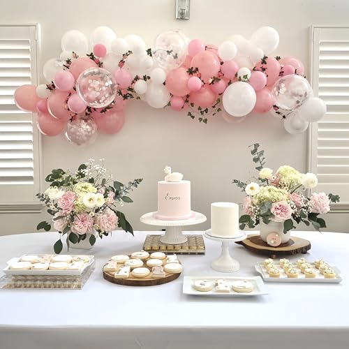 100PCS Pink Balloons Garland with Pink and White Balloons Confetti Balloons for Birthday Party Bridal Baby Shower Engageme...