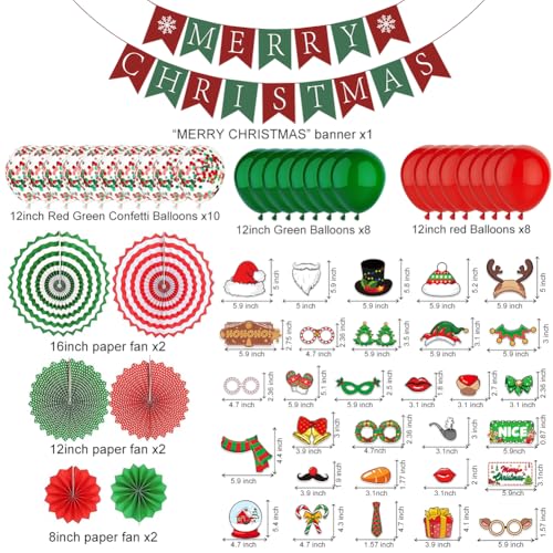 Christmas Party Decorations, Xmas Decorations Merry Christmas Banner Paper Fans Photo Booth Props Kits Party Favors Suppli...