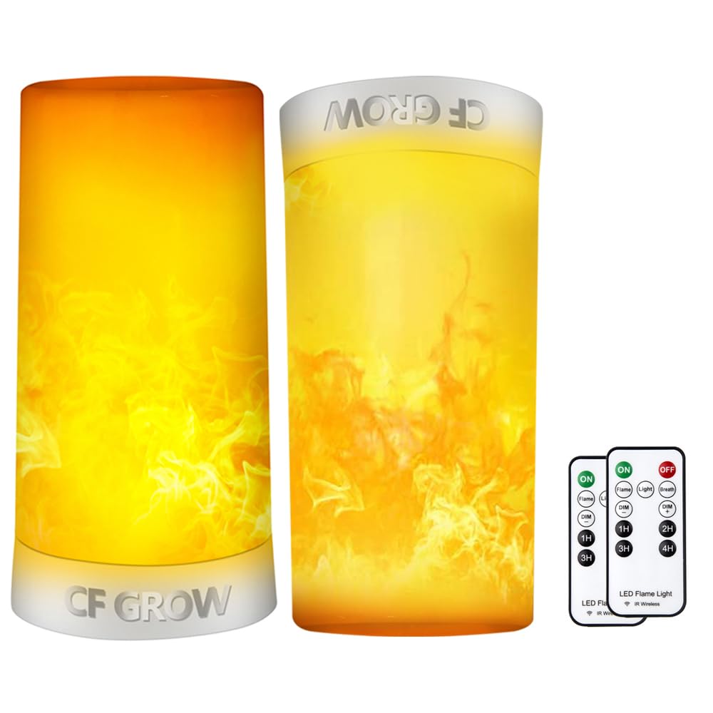 LED Flame Effect Fireplace Light with Remote & Timer, USB Rechargeable Battery Operated Flameless Candle Light for Room Party Bar Decor - 2 PCS