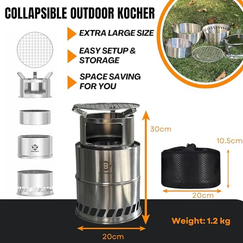 Bestargot Camping Wood Stove, Extra Large Size 8 x 12 inches, Portable Smokeless Fire Pit, Stainless Steel, Windproof & St...