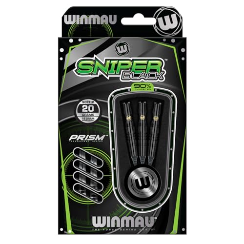 Winmau Sniper Black Professional Tungsten Darts Set with Flights and Stems (Shafts)