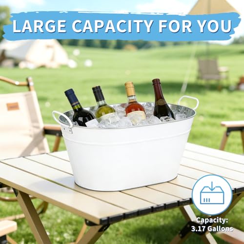 1 Pack Galvanized Beverage Tub, 3 Gallon Ice Buckets Metal Drink Buckets with Handles for Champagne Cocktails Wine Beer fo...