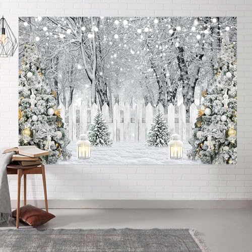 7x5ft Winter Snowy Forest Backdrop Snow Woodland Scene Pine Trees Photography Background Snow Christmas Holiday Party Bann...