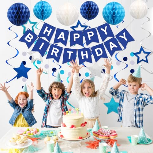 meowtastic Birthday Decorations, Happy Birthday Banner with Honeycomb Balls, Stars Hanging Swirl Streamers, Circle Dots Ga...