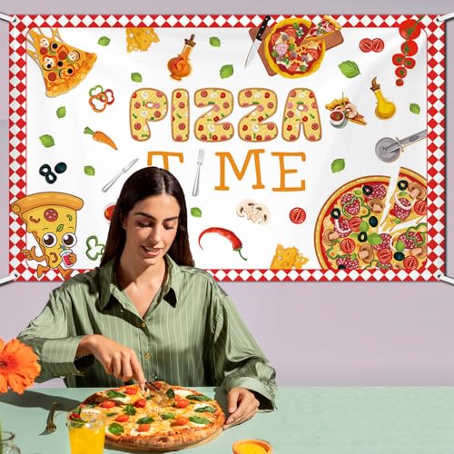 AIBIIN Pizza Backdrop Pizza Time Photography Background Cooking Pizza Birthday Party Decoration Supplies Banner Photo Boot...