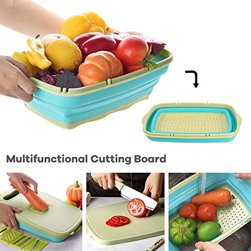 Camping Cutting Board, HI NINGER Collapsible Chopping Board with Colander, 9-In-1 Multi Chopping Board Kitchen Vegetable W...