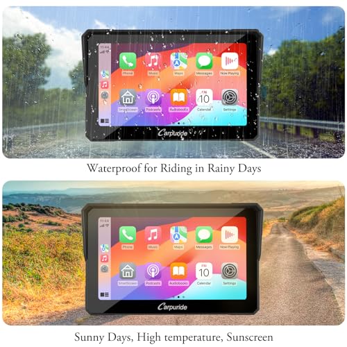 Carpuride W702 for Motorcycle, 7 inch Waterproof Touchscreen, Portable Carplay/Android Auto GPS Navigation for Motorbike, ...