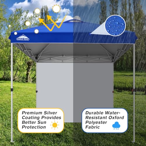 EAGLE PEAK Pop Up Canopy Tent with 1 Sidewall, Easy Setup Event Tent, Outdoor Sun Shade, Wheeled Carry Bag, Stakes and Guy...