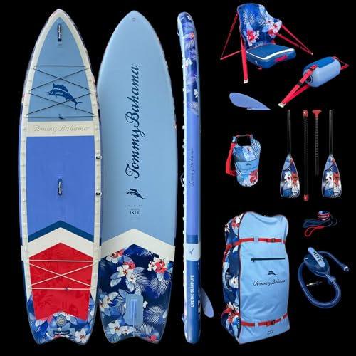 Tommy Bahama Marlin 11’6” 2-in-1 Inflatable Paddle Board/Kayak Package, Includes: Electric Pump, 4-Piece Paddle & Travel B...