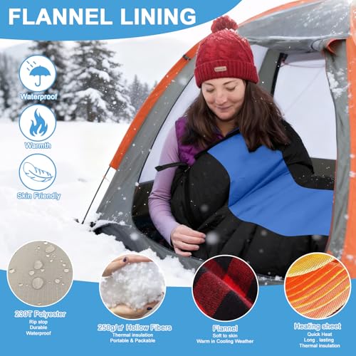 Sleeping Bags for Adults, Heated Sleeping Bag with 3 Adjustable Temperature, Waterproof USB Rechargeable Heating Pads, 0 D...