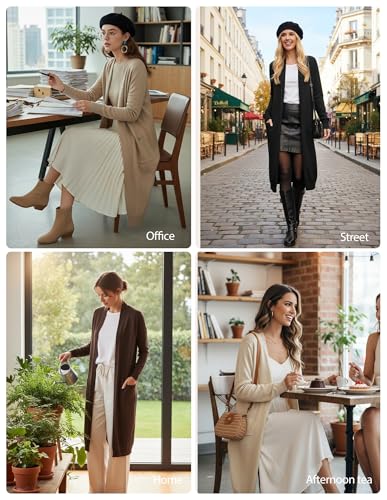 GRACE KARIN Essential Solid Open Front Maxi Long Knitted Cardigan Sweater for Women