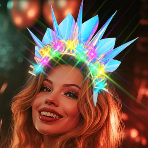 Zoestar Light Up Happy Birthday Headband Led Pearls Hair Bands Sparkly Birthday Crown Party Hair Accessories Women