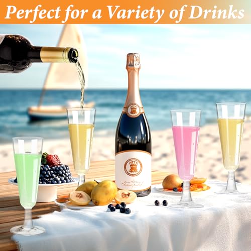 GuanQiao Plastic Champagne Flutes 40 Pack, 5.5 Oz Clear Disposable Plastic Champagne Glasses, Wine Glasses Cups for Weddin...