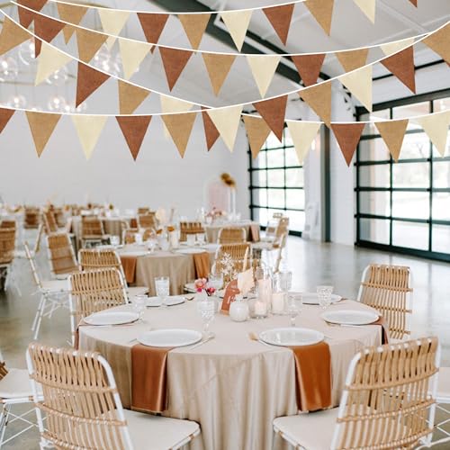 32Ft Brown Party Decorations Boho Pennant Banner Fabric Triangle Flag Linen Bunting Garland Streamers for Woodland Teddy B...