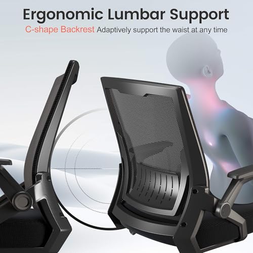 GTRACING Ergonomic Office Chair with Flip-up Armrests Executive Computer Chair for Home Office, Breathable Mesh & Comfy Lu...