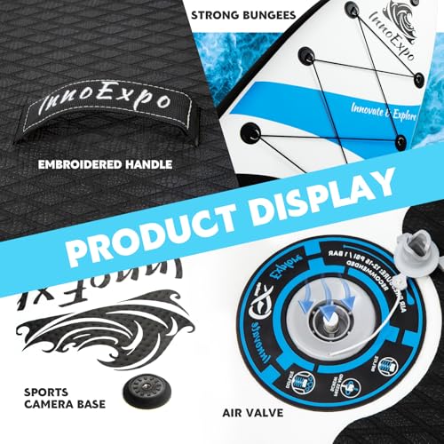 InnoExpo Inflatable Stand Up Paddle Boards with Premium Accessories, Wide Stable SUP Paddle Board Design, Non-Slip Comfort...