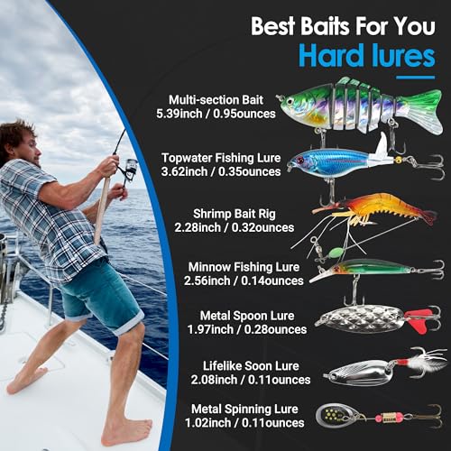 SMMYMGF Fishing Lures Tackle Box Kit,Saltwater Freshwater Fishing Gear and Equipment,Including Bionic Swimbait,Top Water b...