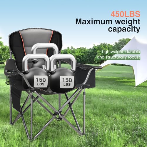 HIGH POINT SPORTS Oversized Portable Camping Folding Chair, Heavy Duty Foldable Outdoor Chair, Camp Chair with Cup Holder ...