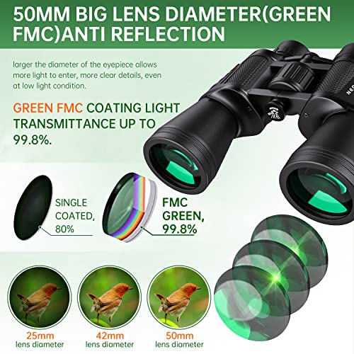 20x50 High Powered Binoculars for Adults, Waterproof Compact Binoculars with Low Light Vision for Bird Watching Hunting Ca...