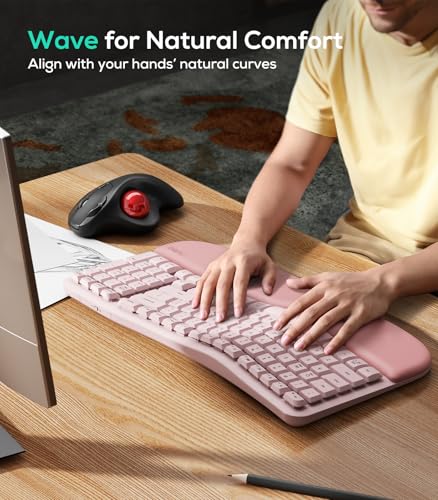 Nulea RT08 Wave Keys Wireless Ergonomic Keyboard with Cushioned Palm Rest, 2.4GHz Ergo Cordless USB Computer Keyboard, Com...