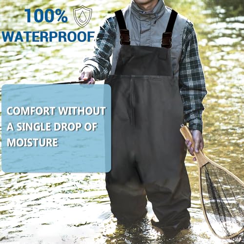 Aosethefrt Fishing Chest Waders and Waist Wader Pants for Men, Waterproof PVC Lightweight Bootfoot Black Insulated Wading