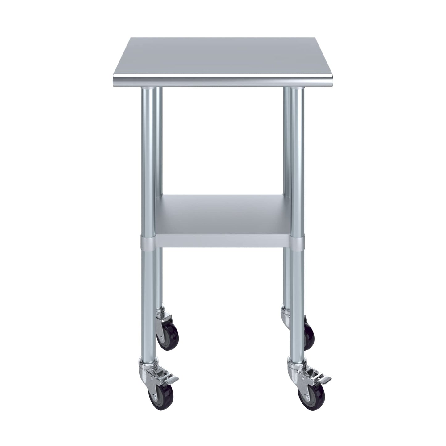 AmGood 18 in. x 24 in. Stainless Steel Work Table with Wheels | Metal Kitchen Food Prep Table | NSF