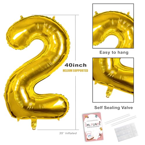 Smlpuame 40 inch Number Balloon 0-9 Gold Large Number 2 Balloons,Digital Balloons for Birthday Party Celebration Decoratio...